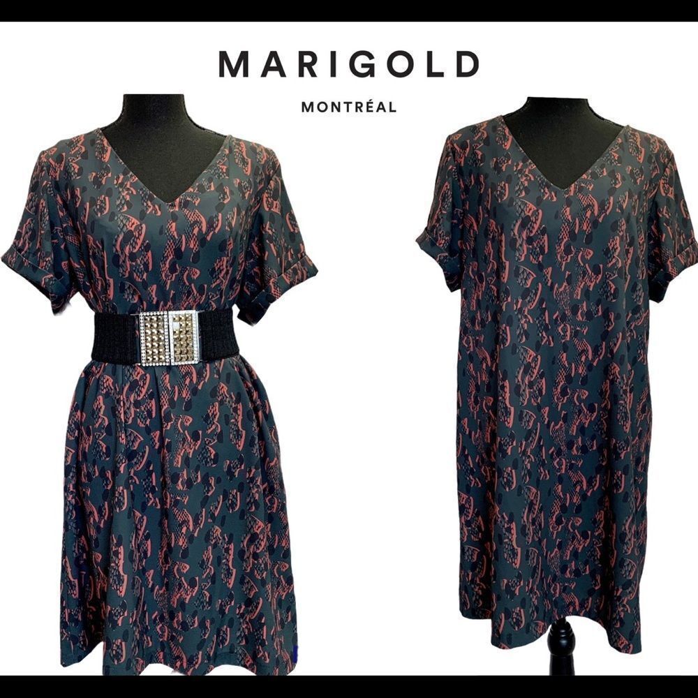 Marigold animal snake print short sleeve shift dress Sz M